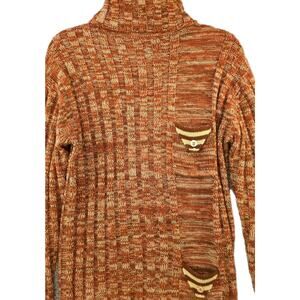 Ribbed Turtleneck Sweater Orange Stripe Y2K Skater Cozy Men's M Long